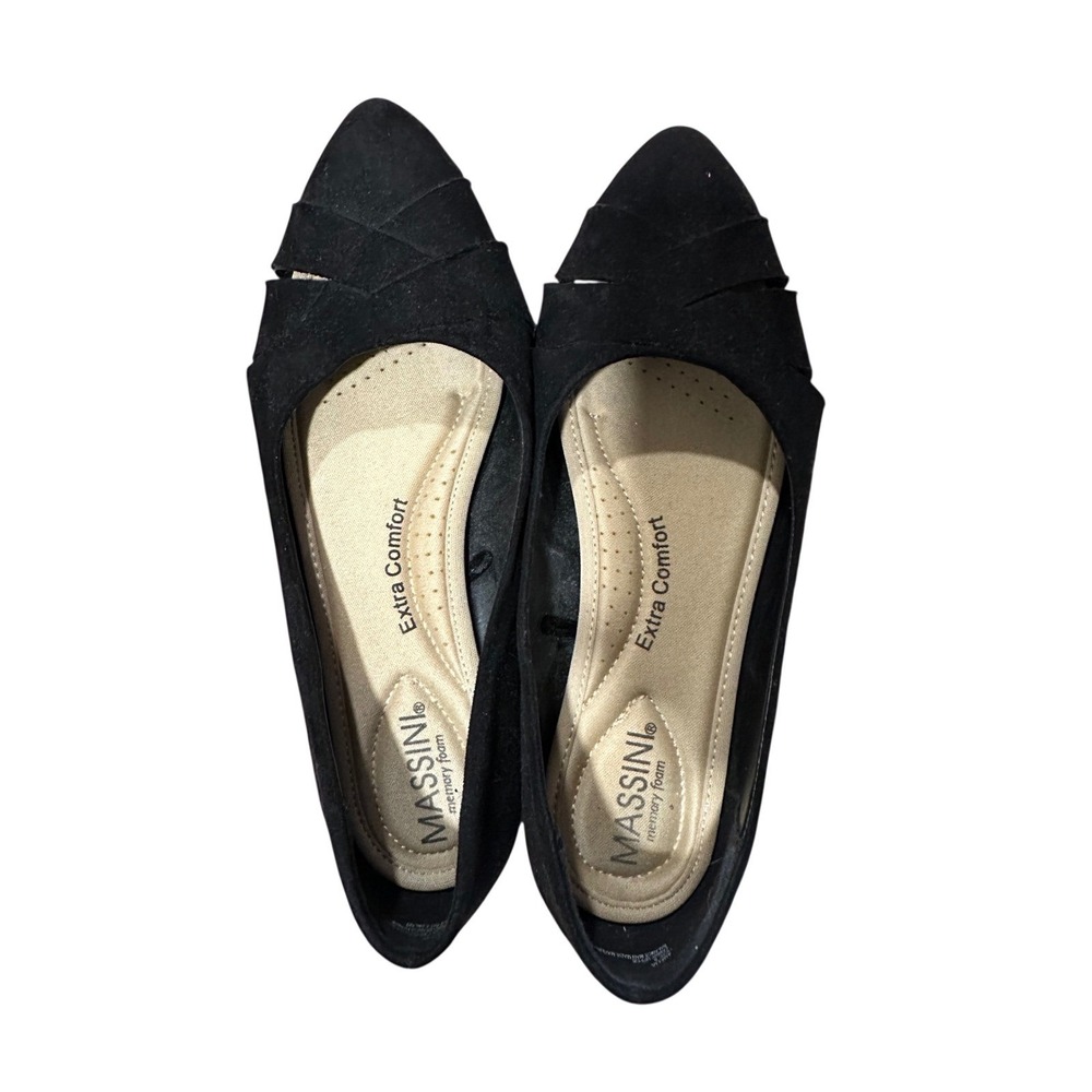 Massini Amelia Black Pointed Toe Flats Memory Foam Comfort Shoes Womens Size 8